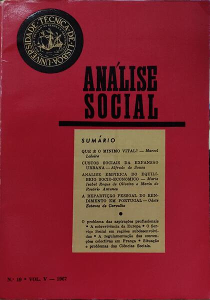 ANÃLISE SOCIAL, REVISTA DO GABINETE DE INVESTIGAÃ‡Ã•ES SOCIAIS, N.Âº 019, 1967.