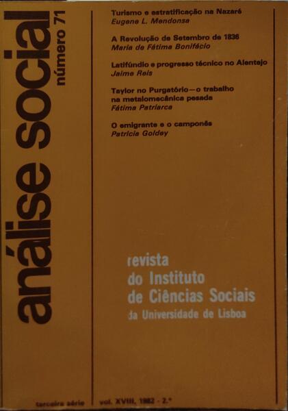 ANÃLISE SOCIAL, REVISTA DO INSTITUTO DE CIÃŠNCIAS SOCIAIS DA UNIVERSIDADE DE LISBOA, N.Âº 071, 1982.