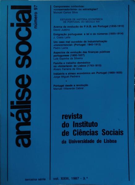 ANÃLISE SOCIAL, REVISTA DO INSTITUTO DE CIÃŠNCIAS SOCIAIS DA UNIVERSIDADE DE LISBOA, N.Âº 097, 1987.