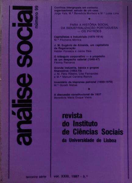 ANÃLISE SOCIAL, REVISTA DO INSTITUTO DE CIÃŠNCIAS SOCIAIS DA UNIVERSIDADE DE LISBOA, N.Âº 099, 1987.