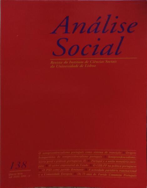ANÃLISE SOCIAL, REVISTA DO INSTITUTO DE CIÃŠNCIAS SOCIAIS DA UNIVERSIDADE DE LISBOA, N.Âº 138, 1996.