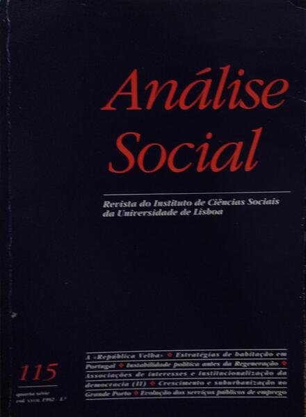 ANÃLISE SOCIAL, REVISTA DO INSTITUTO DE CIÃŠNCIAS SOCIAIS DA UNIVERSIDADE DE LISBOA, N.Âº 115, 1992.