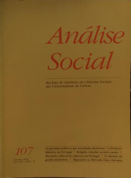 ANÃLISE SOCIAL, REVISTA DO INSTITUTO DE CIÃŠNCIAS SOCIAIS DA UNIVERSIDADE DE LISBOA, N.Âº 107, 1990.
