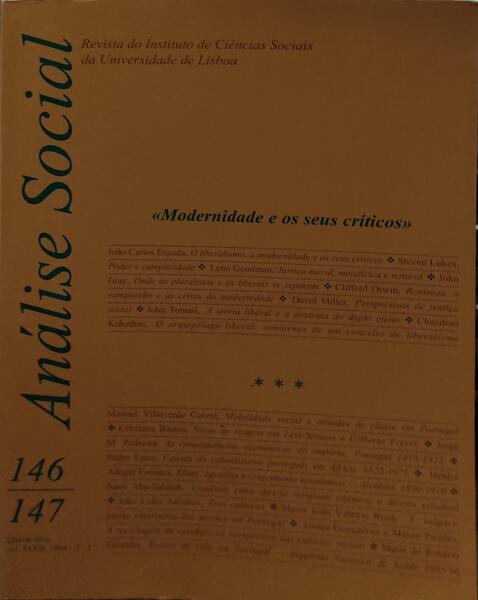 ANÃLISE SOCIAL, REVISTA DO INSTITUTO DE CIÃŠNCIAS SOCIAIS DA UNIVERSIDADE DE LISBOA, N.Âº 146-147, 1998.