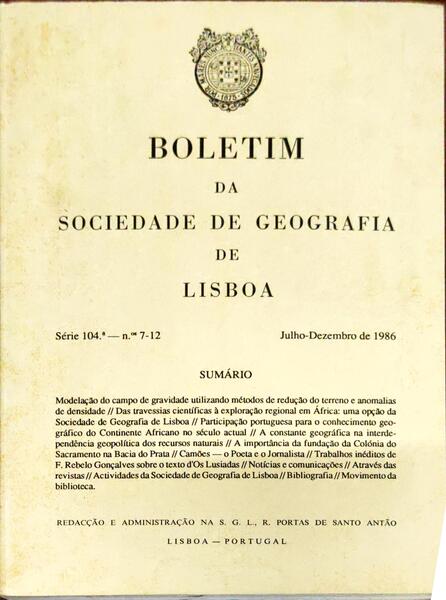 BOLETIM DA SOCIEDADE DE GEOGRAFIA DE LISBOA, N.Âº 7-12, JULHO-DEZEMBRO 1986.