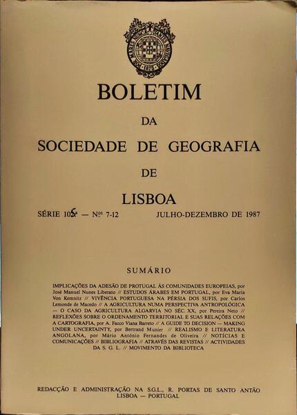 BOLETIM DA SOCIEDADE DE GEOGRAFIA DE LISBOA, N.Âº 7-12, JULHO-DEZEMBRO 1987.