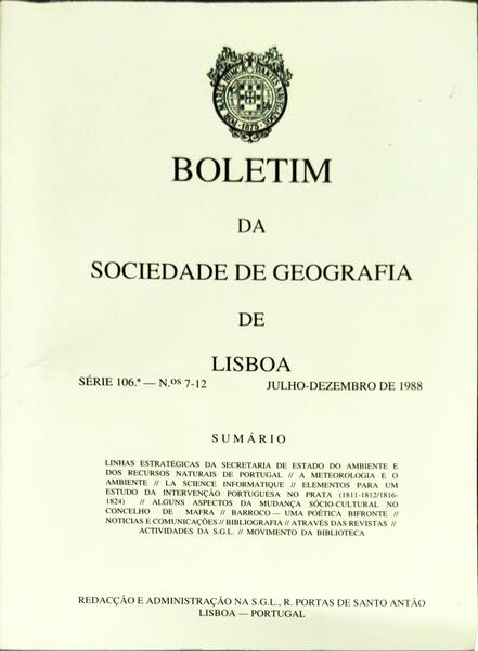 BOLETIM DA SOCIEDADE DE GEOGRAFIA DE LISBOA, N.Âº 7-12, JULHO-DEZEMBRO 1988.