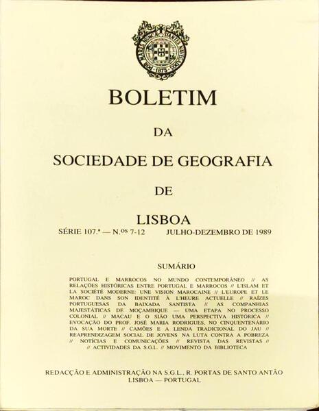 BOLETIM DA SOCIEDADE DE GEOGRAFIA DE LISBOA, N.Âº 7-12, JULHO-DEZEMBRO 1989.