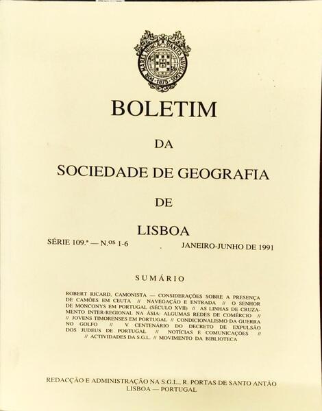 BOLETIM DA SOCIEDADE DE GEOGRAFIA DE LISBOA, N.Âº 1-6, JANEIRO-JUNHO 1991.