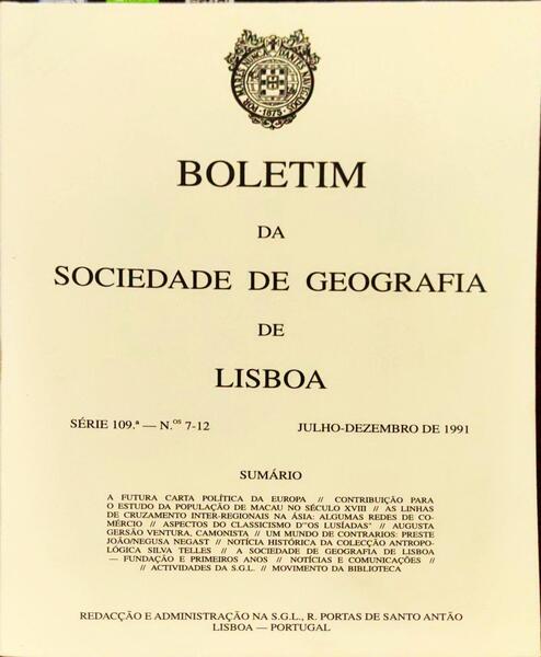 BOLETIM DA SOCIEDADE DE GEOGRAFIA DE LISBOA, N.Âº 7-12, JULHO-DEZEMBRO 1991.