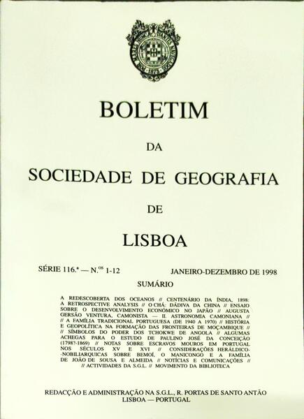 BOLETIM DA SOCIEDADE DE GEOGRAFIA DE LISBOA, N.Âº 1-12, JANEIRO-DEZEMBRO 1998.