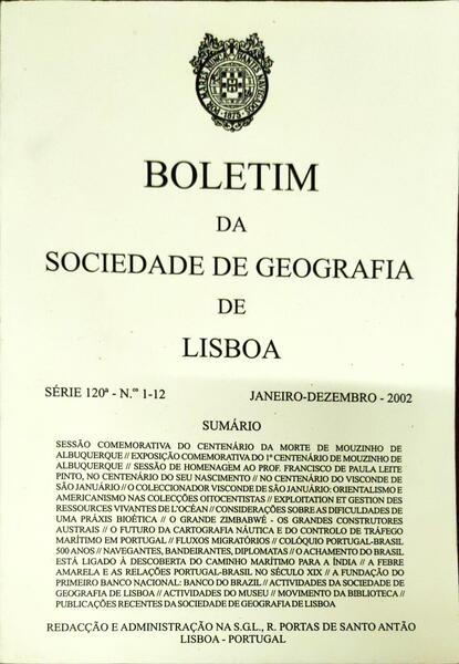 BOLETIM DA SOCIEDADE DE GEOGRAFIA DE LISBOA, N.Âº 1-12, JANEIRO-DEZEMBRO 2002.