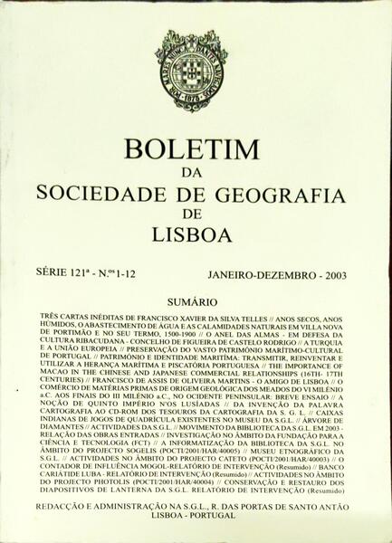 BOLETIM DA SOCIEDADE DE GEOGRAFIA DE LISBOA, N.Âº 1-12, JANEIRO-DEZEMBRO 2003.