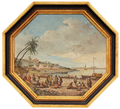 CONJUNTO DE 2 PINTURAS A Ã“LEO - EM MOLDURA OCTOGONAL - SÃ‰C. 19 - PANORAMAS DO RIO DE JANEIRO.