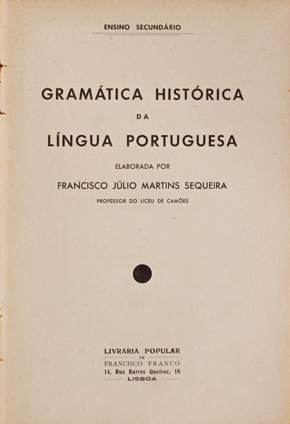 GRAMÃTICA HISTÃ“RICA DA LÃNGUA PORTUGUESA.
