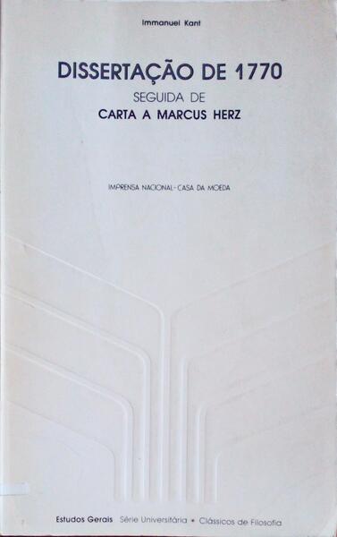 DISSERTAÃ‡ÃƒO DE 1770, CARTA A MARCUS HERZ.