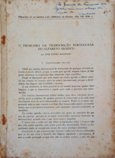 O PROBLEMA DA TRANSCRIÃ‡ÃƒO PORTUGUESA DO ALFABETO ARÃBICO.