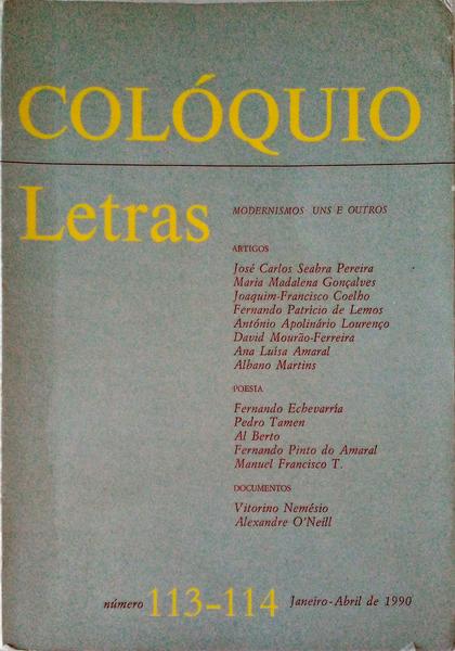 COLÃ“QUIO LETRAS, N.Âº 113/114, JANEIRO-ABRIL 1990.