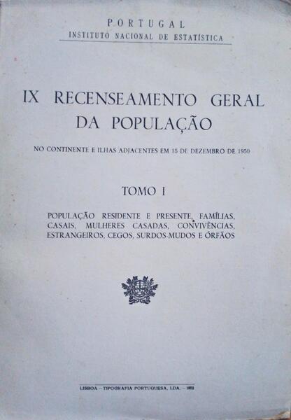 NONO RECENSEAMENTO GERAL DA POPULAÃ‡ÃƒO. NO CONTINENTE E ILHAS ADJACENTES EM 15 DE DEZEMBRO DE 1950.