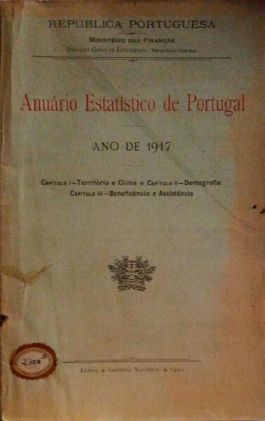 ANUÃRIO ESTATÃSTICO DE PORTUGAL, ANO DE 1917.