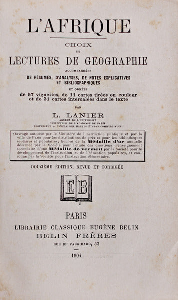 L'AFRIQUE. CHOIX DE LECTURES DE GÃ‰OGRAPHIE.