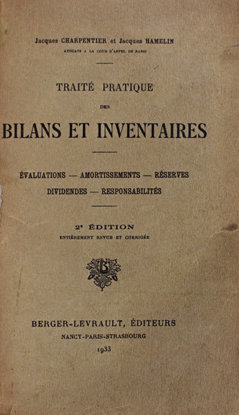 TRAITÃ‰ PRATIQUE DES BILANS ET INVENTAIRES.