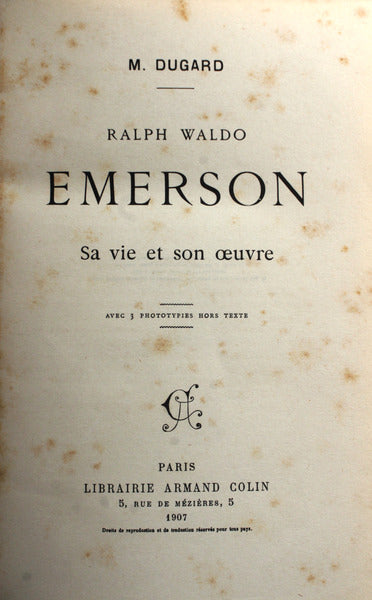 RALPH WALDO EMERSON. SA VIE ET SON Å’UVRE.