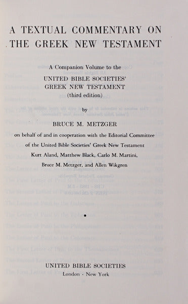 A TEXTUAL COMMENTARY ON THE GREEK NEW TESTAMENT.