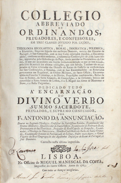 COLLEGIO ABBREVIADO DE ORDINANDOS, PRÃ‰GADORES, E CONFESSORES,