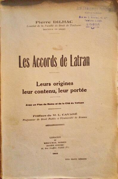 LES ACCORDS DE LATRAN. LEURS ORIGINES, LEUR CONTENU, LEUR PORTÃ‰E.