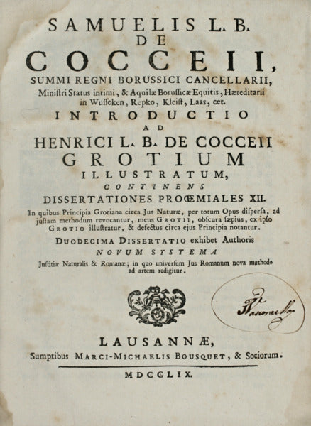 INTRODUCTIO AD HENRICI L.B. DE COCCEII GROTIUM ILLUSTRATUM.