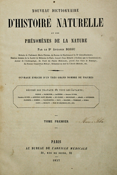 NOUVEAU DICTIONNAIRE D'HISTOIRE NATURELLE ET DES PHÃ‰NOMÃˆNES DE LA NATURE.