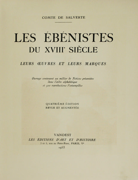 LES Ã‰BÃ‰NISTES DU XVIIIáµ‰ SIÃˆCLE.