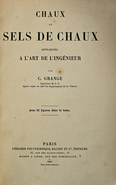 CHAUX ET SELS DE CHAUX APPLIQUÃ‰S A L'ART DE L'INGÃ‰NIEUR.
