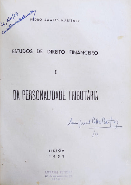ESTUDOS DE DIREITO FINANCEIRO I, DA PERSONALIDADE TRIBUTÃRIA.