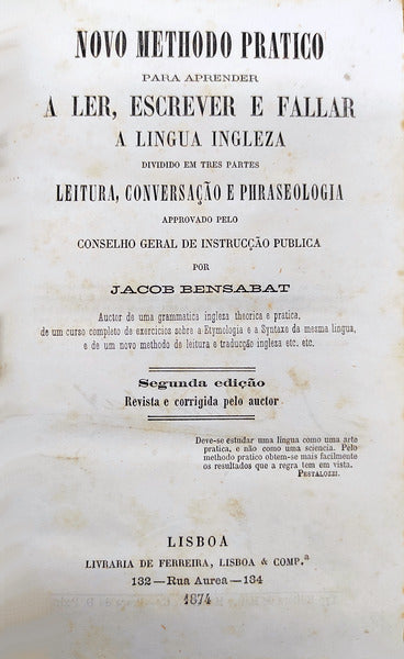 NOVO METHODO PRATICO PARA APRENDER A LER, ESCREVER E FALAR A LINGUA INGLEZA.