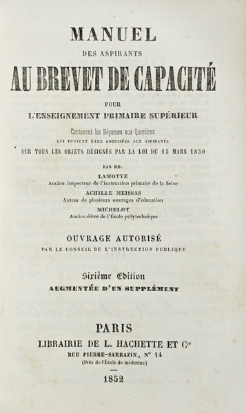 MANUEL DES ASPIRANTS AU BREVET DE CAPACITÃ‰ POUR L'ENSEIGNEMENT PRIMAIRE SUPÃ‰RIEUR.