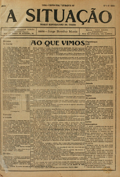 SITUAÃ‡ÃƒO, (A) DIÃRIO REPUBLICANO DA TARDE. ANO X, 2Âª SÃ‰RIE, NÂº 1 A NÂº 108.