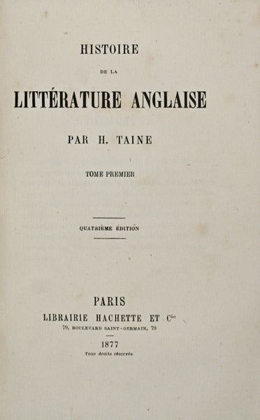 HISTOIRE DE LA LITTÃ‰RATURE ANGLAISE.