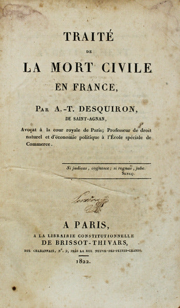 TRAITÃ‰ DE LA MORT CIVILE EN FRANCE.