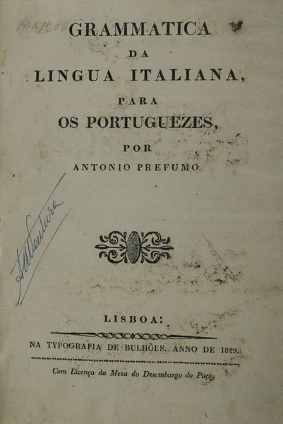 GRAMMATICA DA LINGUA ITALIANA, PARA OS PORTUGUEZES.