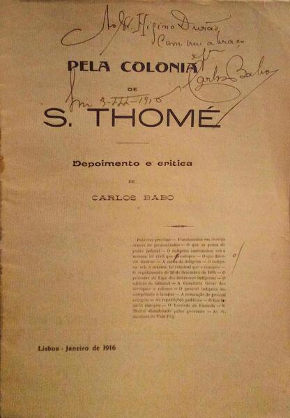 PELA COLONIA DE S. THOMÃ‰, DEPOIMENTO E CRITICA.