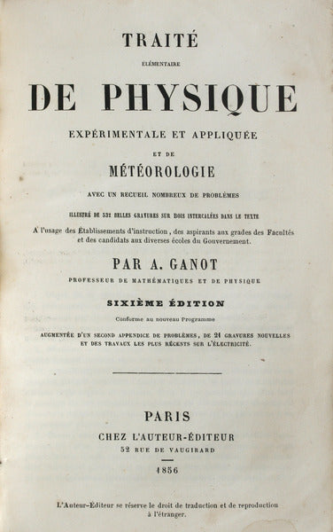 TRAITÃ‰ Ã‰LÃ‰MENTAIRE DE PHYSIQUE EXPÃ‰RIMENTALE ET APPLIQUÃ‰E ET DE MÃ‰TÃ‰OROLOGIE.