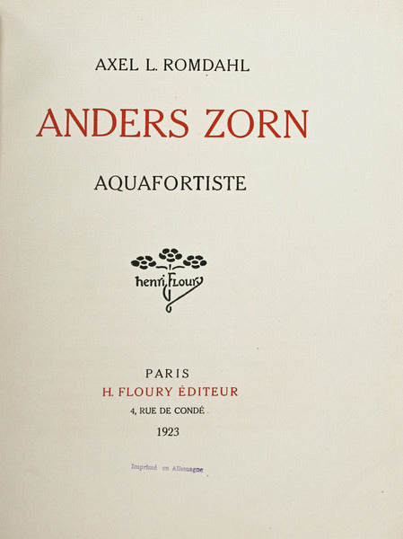 ANDERS ZORN, AQUAFORTISTE.