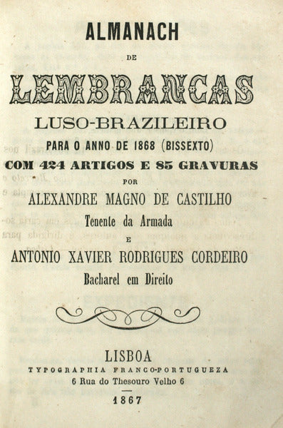 ALMANACH DE LEMBRANÃ‡AS LUSO-BRAZILEIRO PARA O ANNO DE 1868.