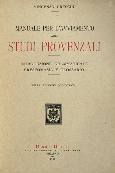 MANUALE PER L'AVVIAMENTO AGLI STUDI PROVENZALI.