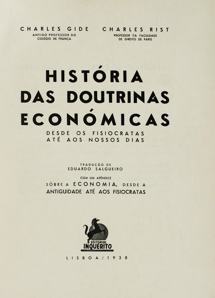 HISTÃ“RIA DAS DOUTRINAS ECONÃ“MICAS. DESDE OS FISIOCRATAS ATÃ‰ AOS NOSSOS DIAS.