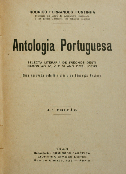 ANTOLOGIA PORTUGUESA. [4.Âª EDIÃ‡ÃƒO]