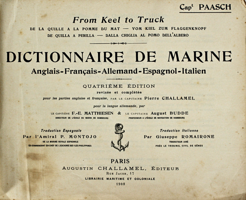 DE LA QUILLE A LA POMME DU MAT. DICTIONNAIRE DE MARINE.