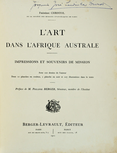 L'ART DANS L'AFRIQUE AUSTRALE.